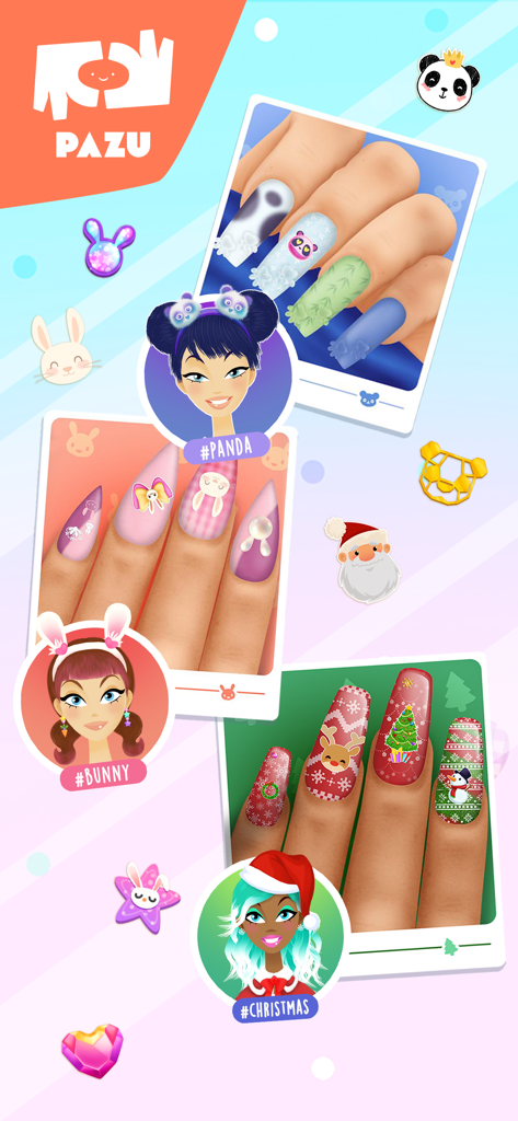 Girls Nail Salon - Kids Games - Girls Nail Salon game with panda bunny and christmas manicure designs