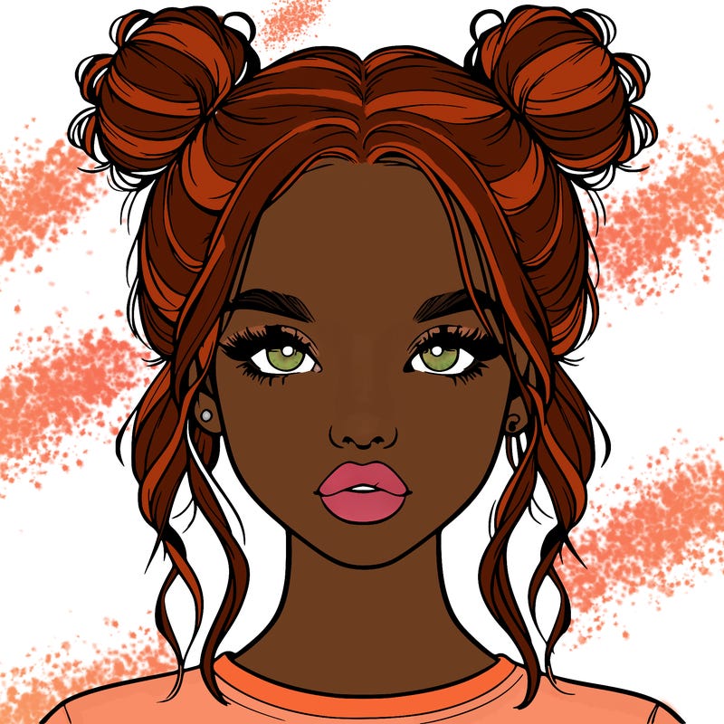realistic girl with two buns in hair and lips
