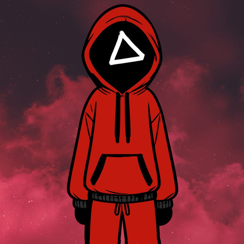 faceless girl in a tracksuit with a hood on and no hair