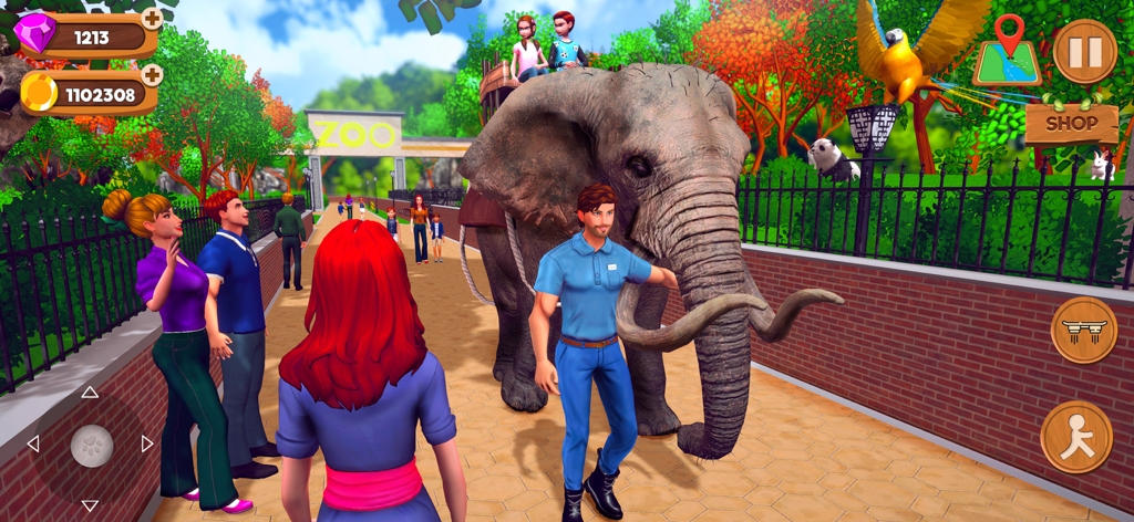 Zoo Keeper Simulator Tycoon 3D - Zookeeper leading an elephant with children riding on its back in a 3D zoo simulator