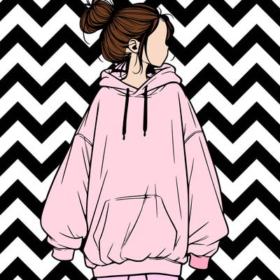 realistic girl with a oversized sweatshirt on and a bun
