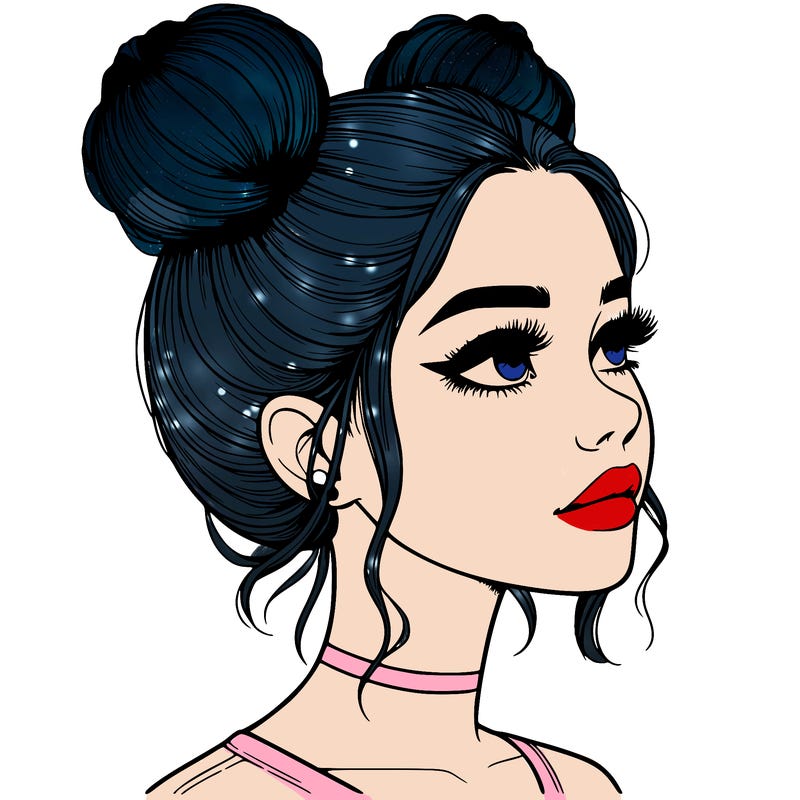 realistic girl with buns on the top of her head