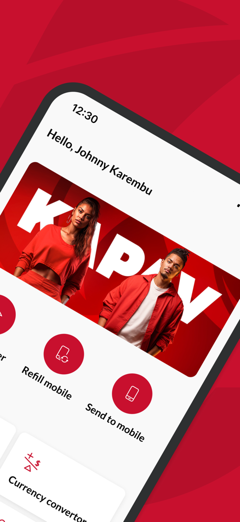MCB Juice - Dashboard of MCB Juice app showing refill mobile and send to mobile features