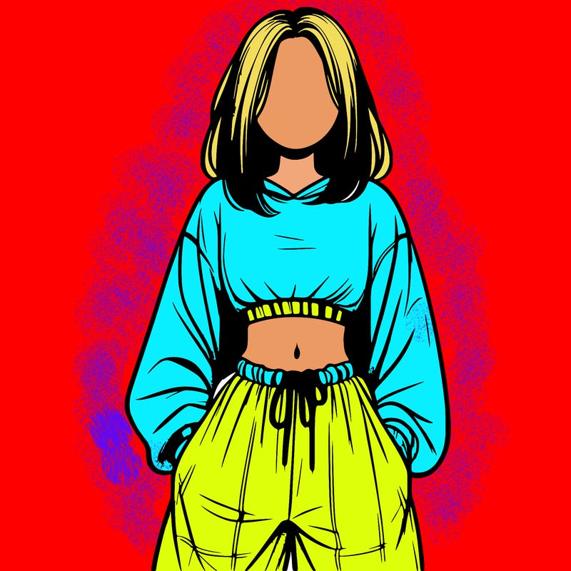 realistic girl faceless with baggy pants and a crop top