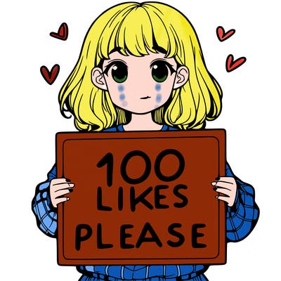 a girl holding a sign saying 100 likes please