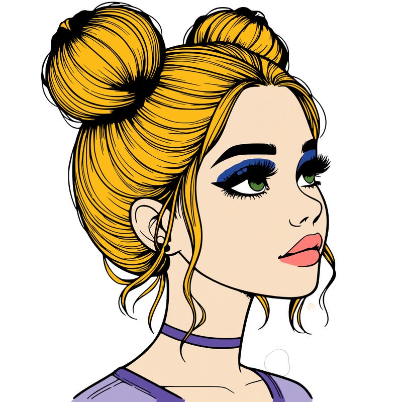 realistic girl with buns on the top of her head