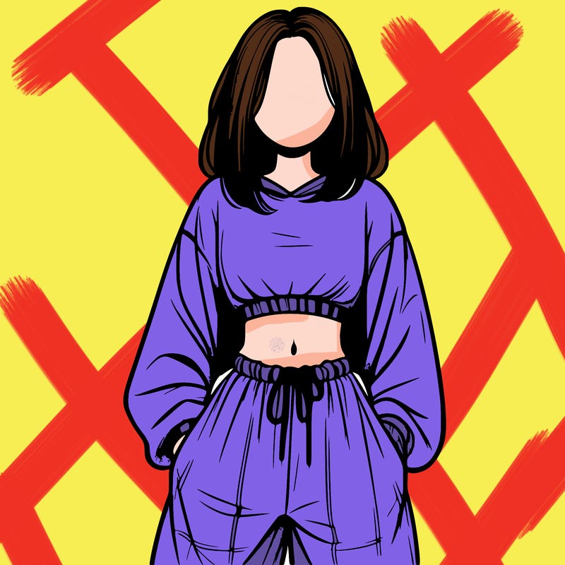 realistic girl faceless with baggy pants and a crop top