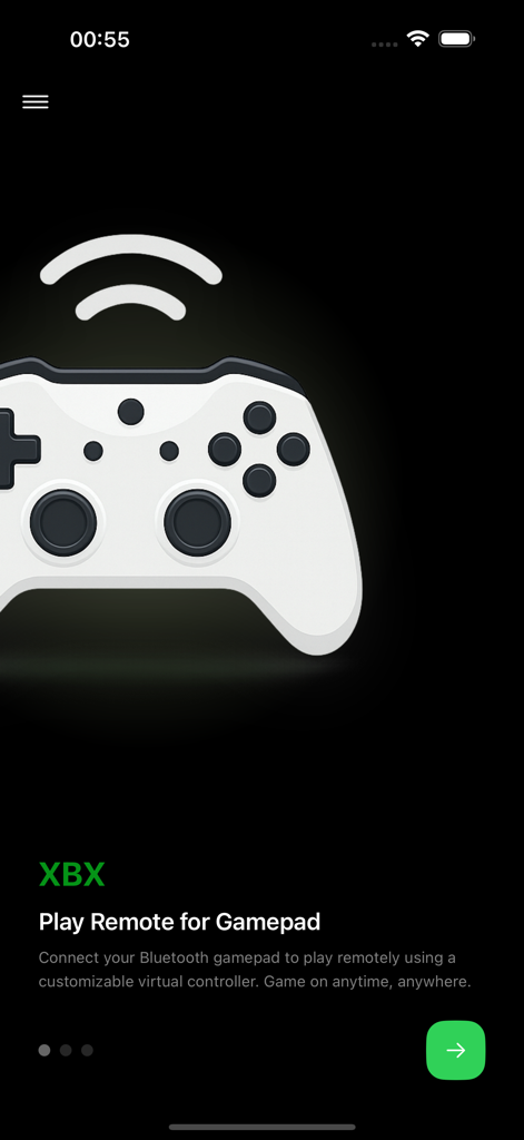 XBX - Play Remote for Gamepad - Pantalla de introducción para XBX Play Remote for Gamepad que muestra un icono de mando y la descripción de juego remoto