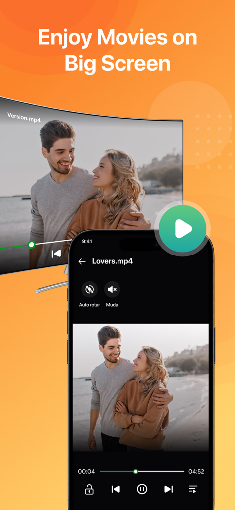 Screen Mirroring : Miracast - An iPhone screen mirroring a video of a couple onto a large smart TV screen