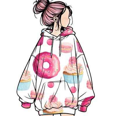 realistic girl with a oversized sweatshirt on and a bun