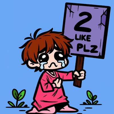small poor toddler crying with sign that says 2 like plz