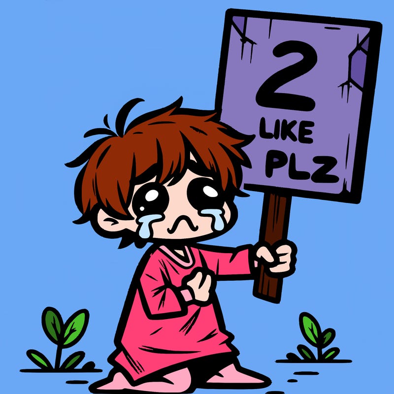 small poor toddler crying with sign that says 2 like plz