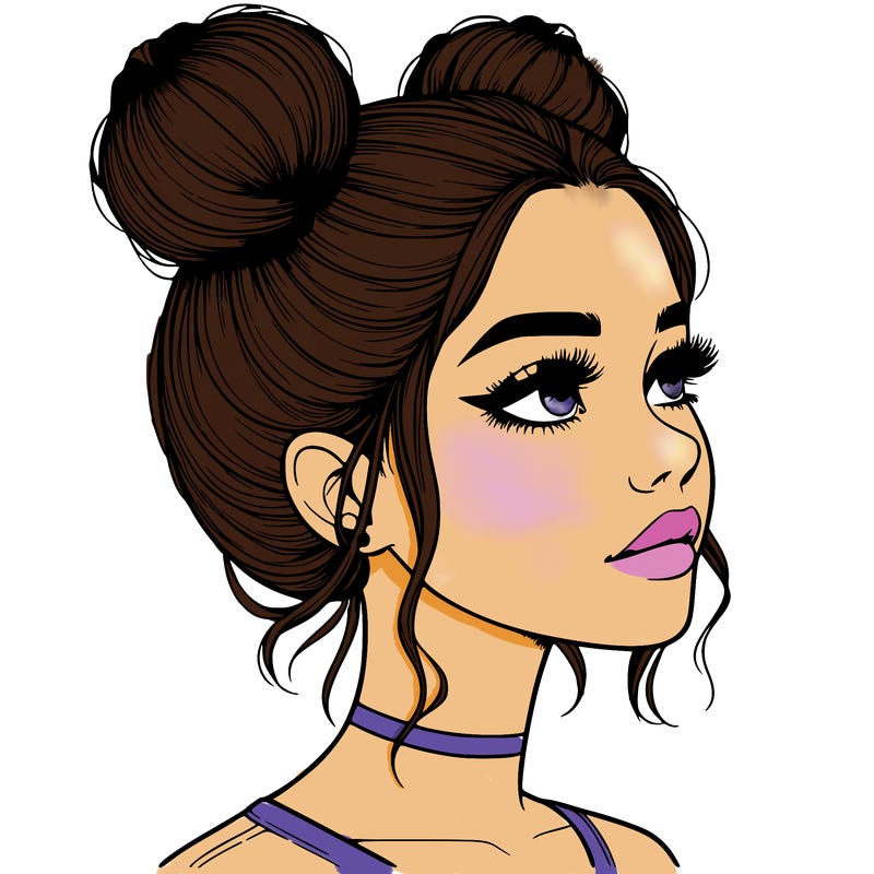 realistic girl with buns on the top of her head