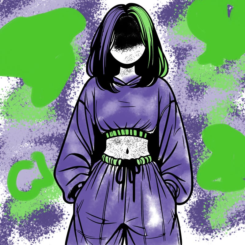 realistic girl faceless with baggy pants and a crop top