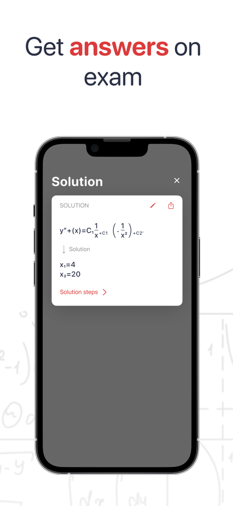 Math problem solver app displaying step by step exam answers on a smartphone screen