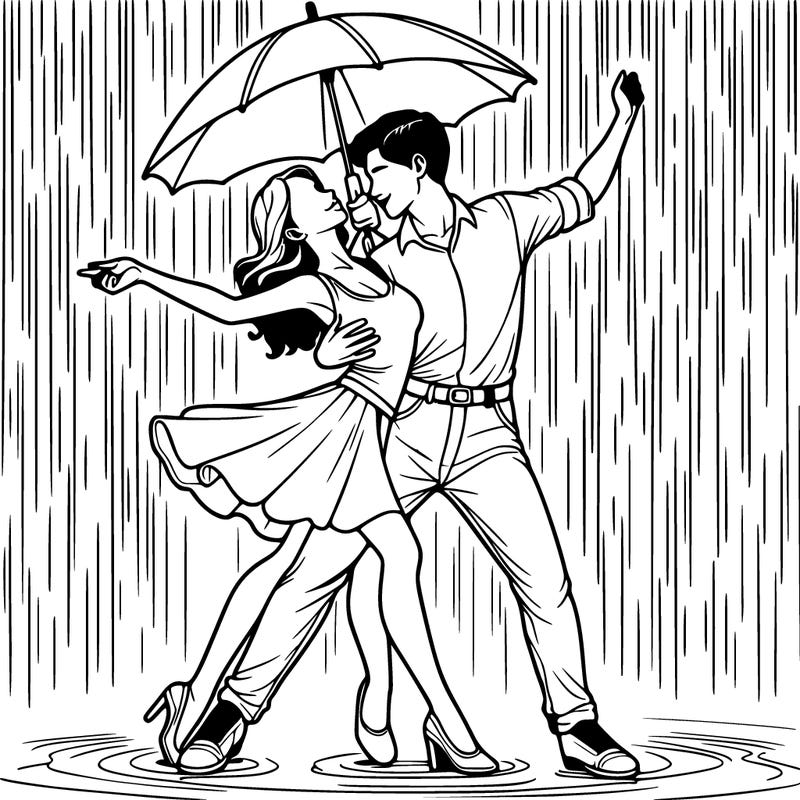 realistic couple dancing in the rain