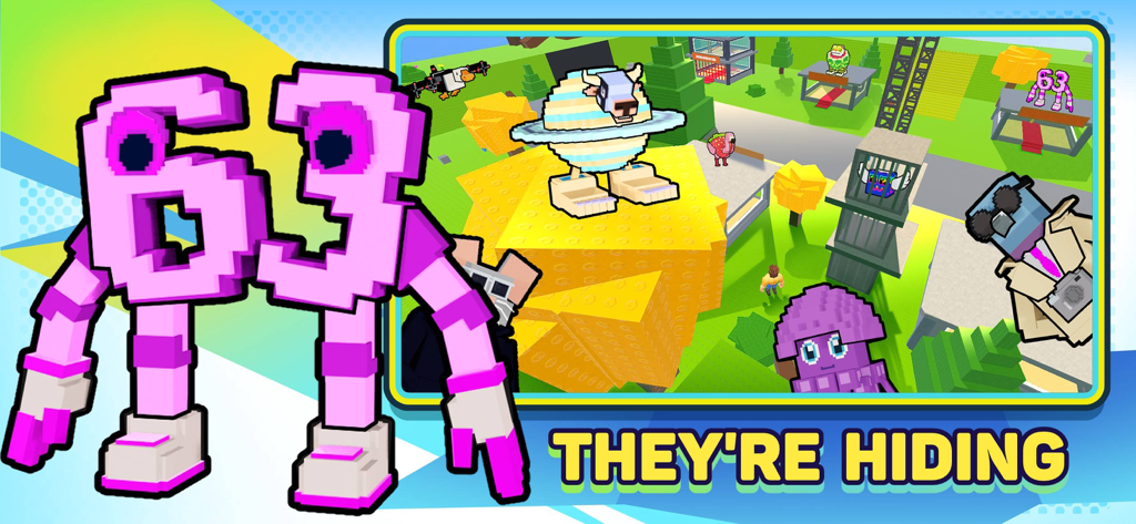 Find it: Brainrots Mod explore - Una captura de pantalla de un mundo estilo meme de bloques en Find it: Brainrots Mod con el texto Se Están Escondiendo