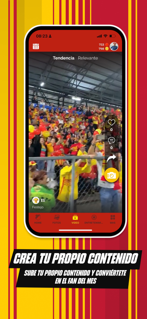 CS Herediano - Interface do app CS Herediano mostrando conteúdo de vídeo enviado por fãs de uma partida de futebol