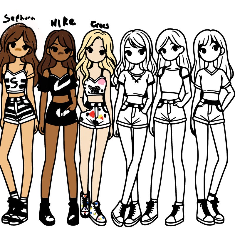 a group of girls wearing crop tops and shorts