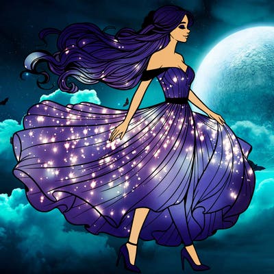 realistic woman in a dress flowing in the wind