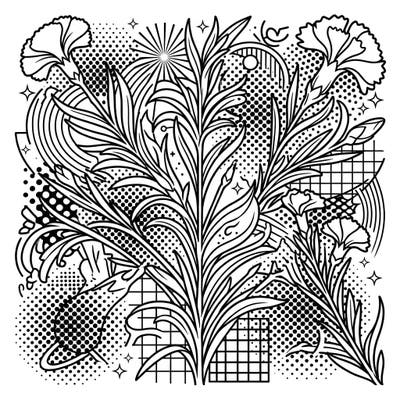 Dive into a unique coloring experience with our Pop Art Carnation Leaves template. This design blends natural beauty with bold, comic-book-inspired graphics, offering a truly dynamic creative outlet.