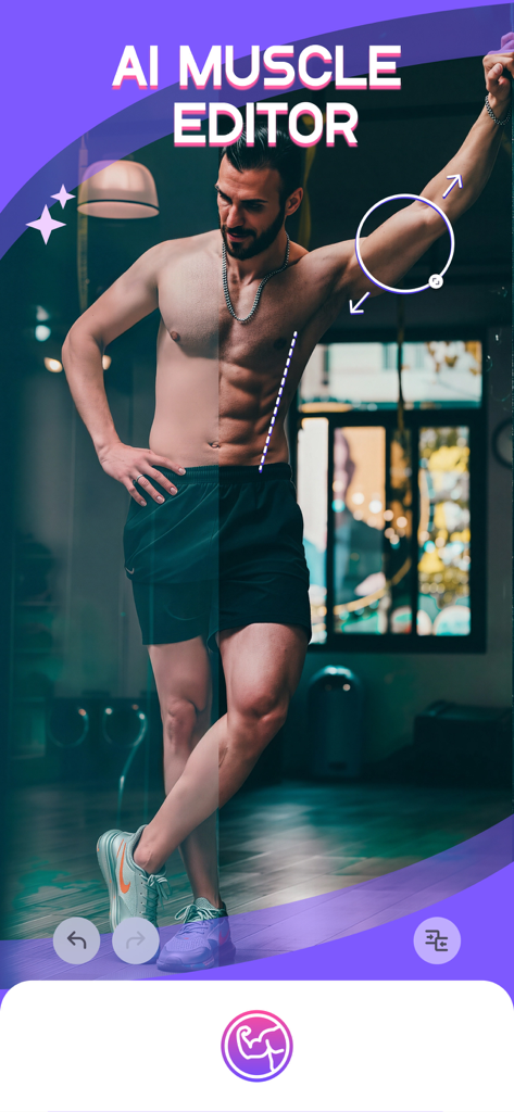 WOW Body - Best Body Editor - A man using the AI muscle editor feature to add abdominal definition to a photo