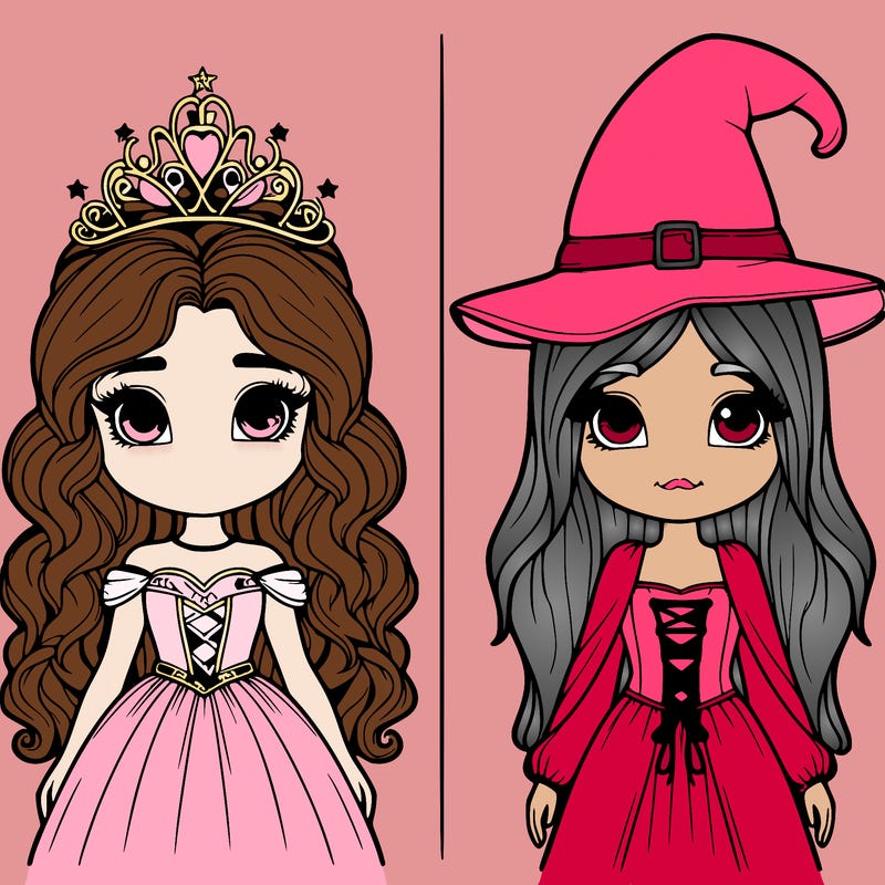 two realistic girls one princess one witch