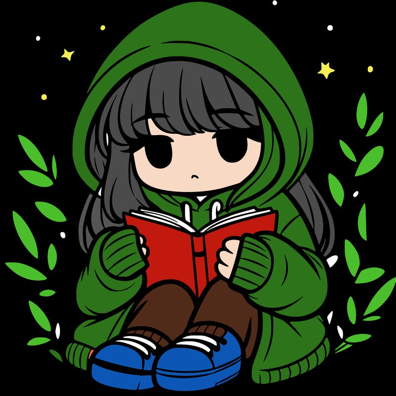 girl in oversized hoodie reading a book