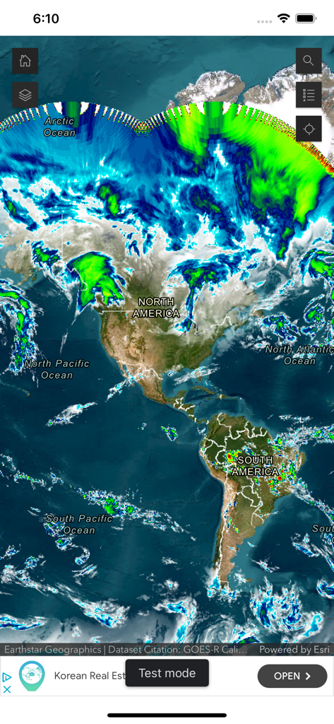 Gulf Hurricane Tracker - Gulf Hurricane Tracker app displaying global satellite cloud cover over North and South America