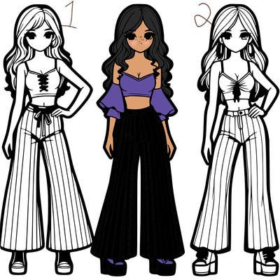 girls with flare pants and crop tops realistic