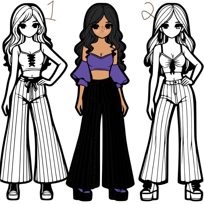 girls with flare pants and crop tops realistic