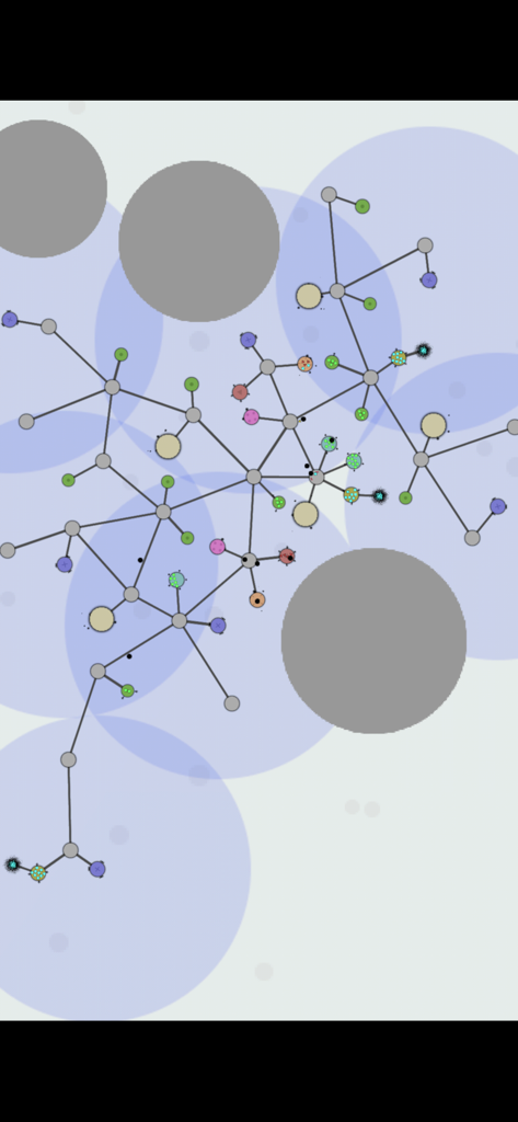 Achikaps - A minimalist economic network of connected nodes and circles in Achikaps gameplay
