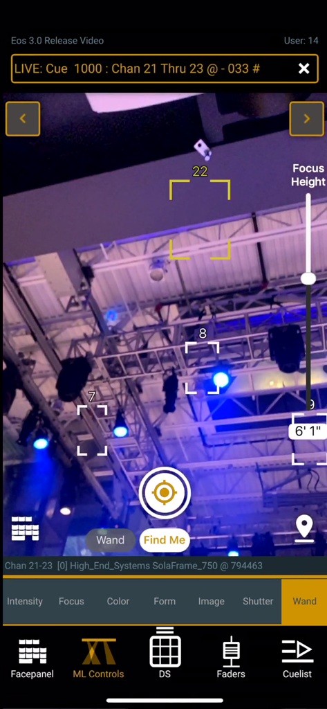 iRFR - LR - iRFR app Focus Wand interface showing augmented reality selection of theater lighting fixtures