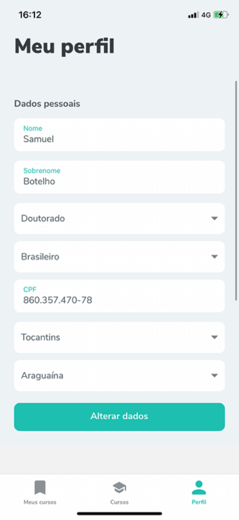 Kultivi - User profile screen of Kultivi app showing personal data fields for name, education, and location.