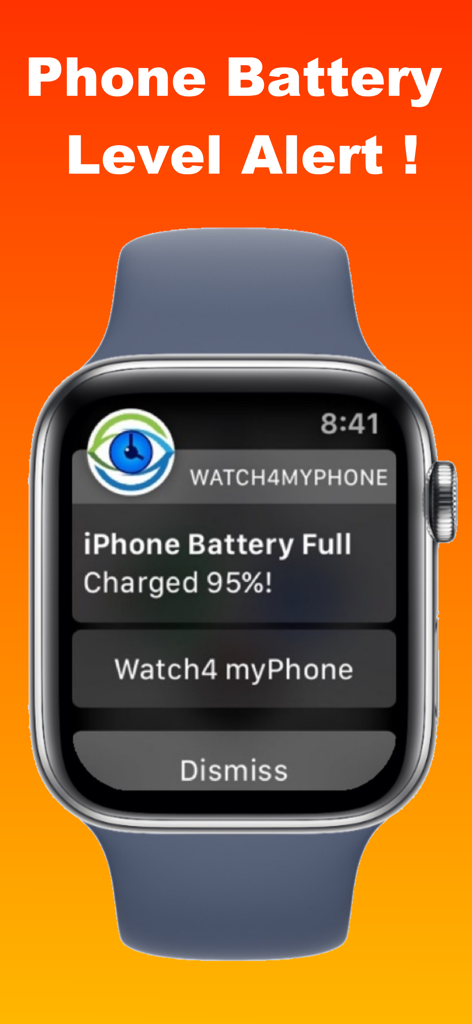 Watch 4 my Phone - Lost Alert - Apple Watch mostrando una notificación de que la batería del iPhone está llena