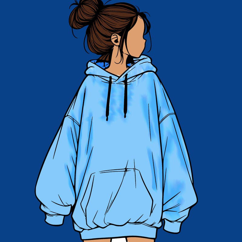 realistic girl with a oversized sweatshirt on and a bun