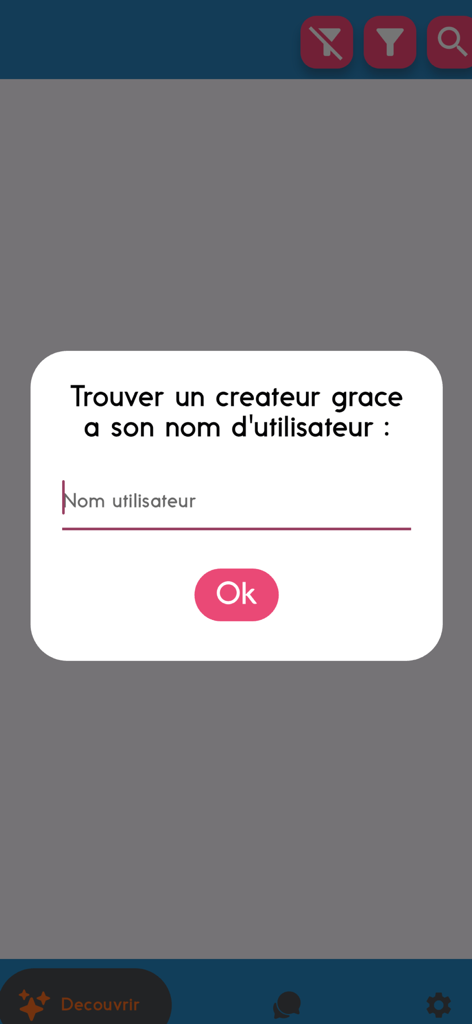 A popup window in the Thalie app for searching an artist by their username