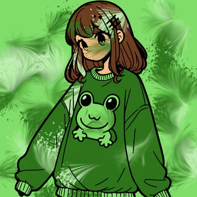 girl wearing frogging sweatshirt