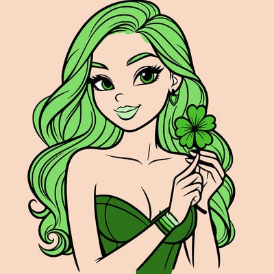 beautiful woman  carrying a clover