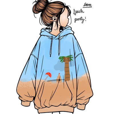 realistic girl with a oversized sweatshirt on and a bun