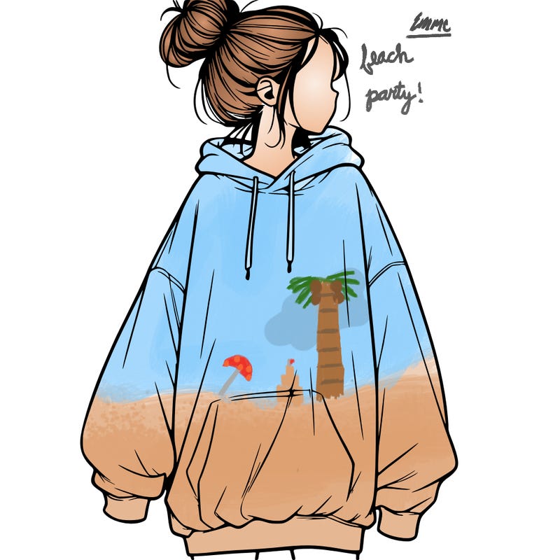 realistic girl with a oversized sweatshirt on and a bun