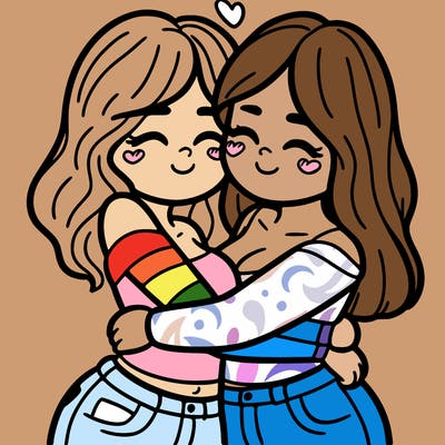 two females (pride month) hugging