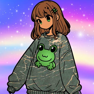 girl wearing frogging sweatshirt
