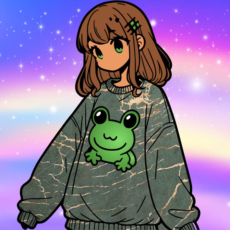 girl wearing frogging sweatshirt