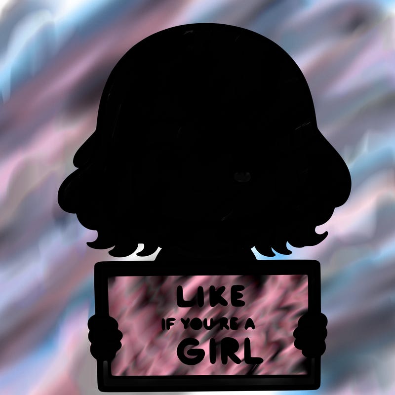 a cute girl holding a sign that says like if you’re a girl