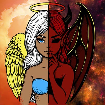 realistic angel half demon