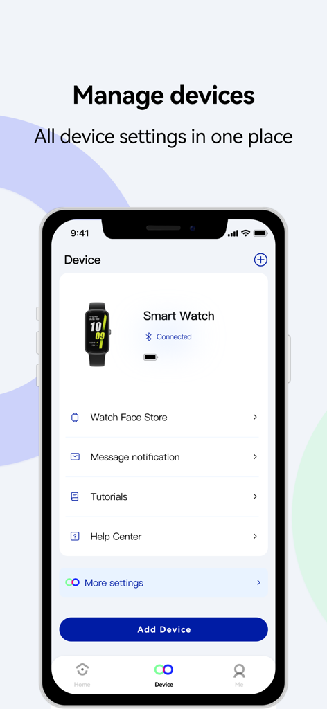 anyloop - Anyloop app interface for managing connected smartwatches and device settings.