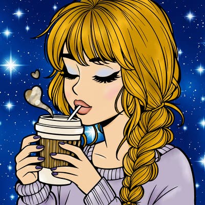 realistic girl drinking coffee