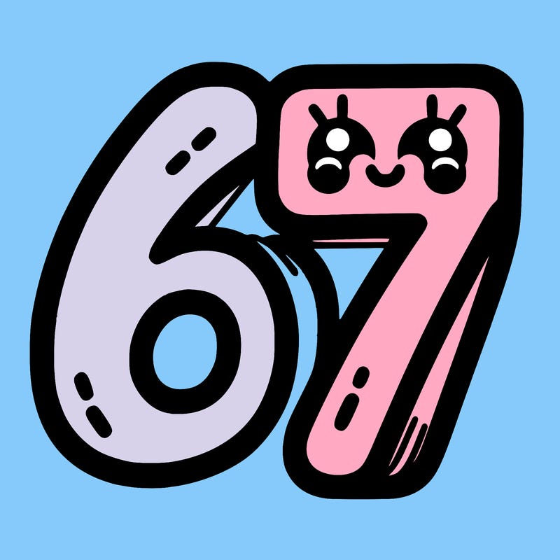 the numbers 67