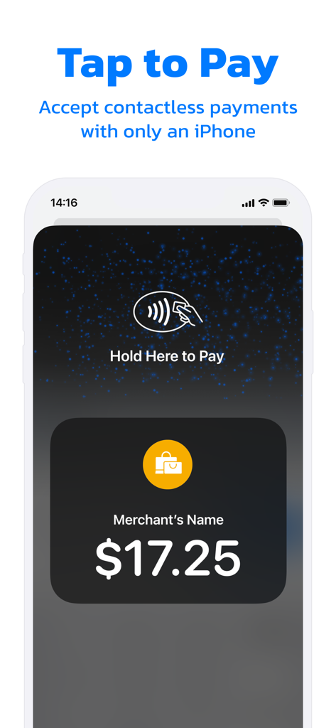 iPhone screen displaying the Tap to Pay feature for contactless mobile payments in the Invoice Maker app